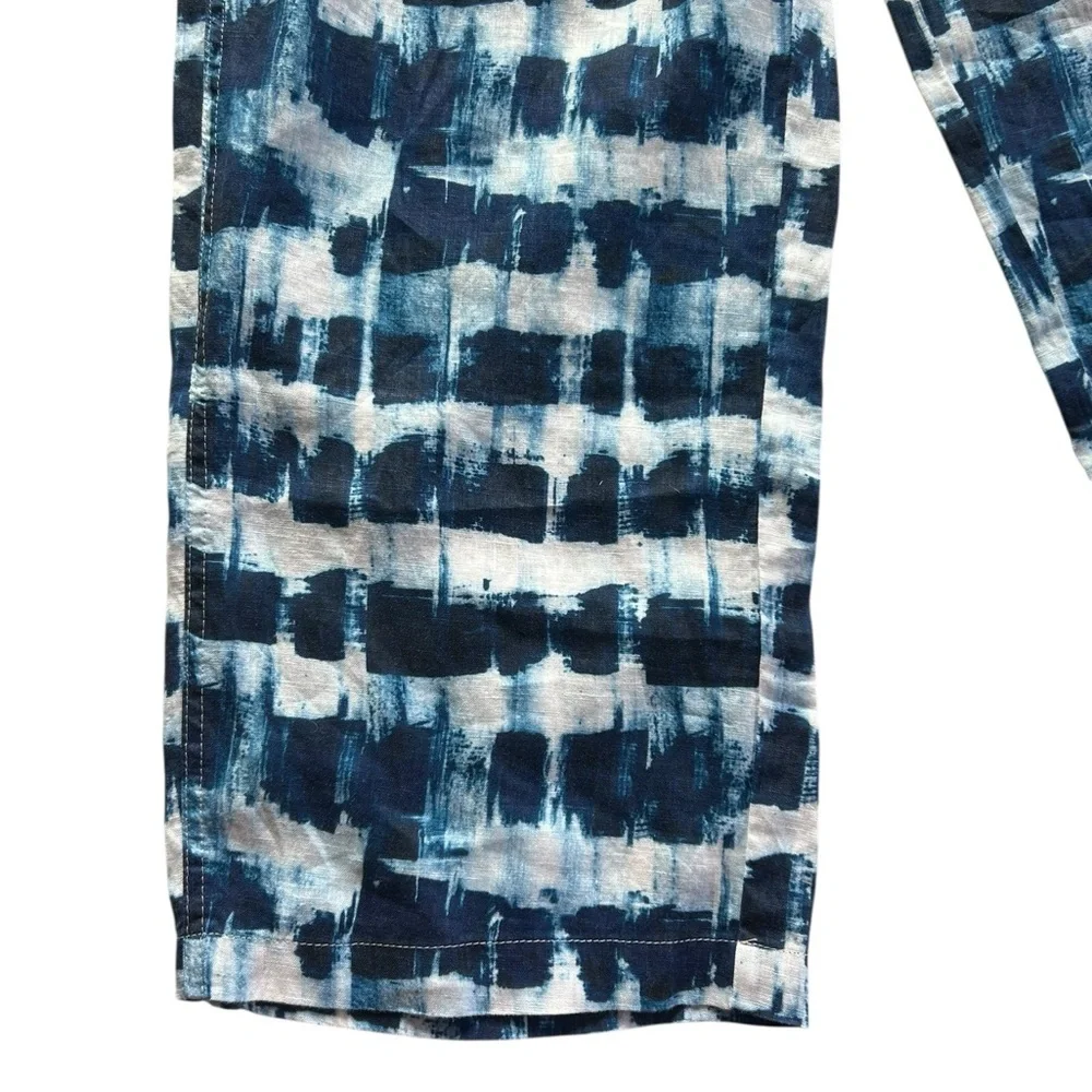 Banana Republic 100% LINEN WIDE LEG ANKLE PANT NWT Blue Shibori size L Coastal